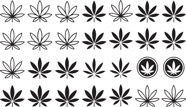 Marijuana leaves silhouette collection in different styles and forms.