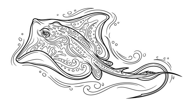 Artistic Stingray Illustration - Hand-Drawn Ocean Creature with Swirls