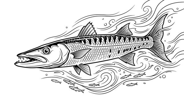 Barracuda Fish Hunting Small Fish Underwater