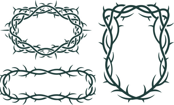 Thorn branch wreaths circular elements for religious memorial art frames.