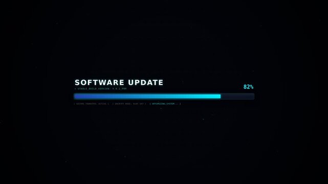 Digital screen displaying a software update progress bar, with a dark background and minimalistic UI elements