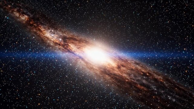 Majestic spiral galaxy illuminated by a powerful cosmic light burst, showcasing the grandeur and vastness of the universe's celestial wonders