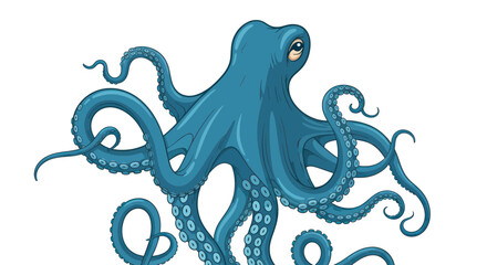 Illustration of a vibrant blue octopus with flowing tentacles on a white background. © Hantu