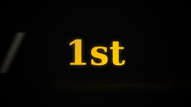 Glowing golden text "1st" on black background with subtle light streak, minimal modern graphic for ranking, victory, first place, award concept