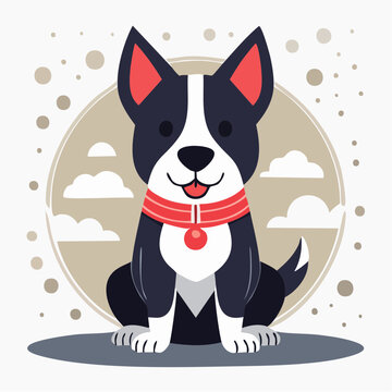 Cute cartoon dog sitting with a red collar