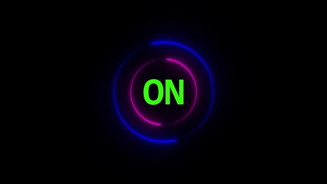 Neon on switch icon sequence glowing button with text digital illustration
