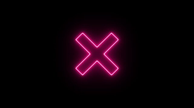 Neon pink line transforming into an x shape three frame sequence