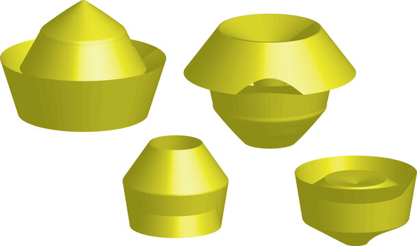 Abstract Yellow 3D Geometric Shapes and Truncated Cones Collection for CAD Design and Engineering Visualization.