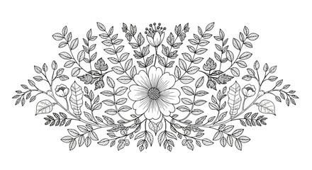 Fototapeta premium Elegant floral design with delicate leaves and central blossom isolated