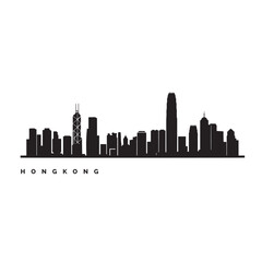 Obraz premium Hong Kong Skyline Minimalist Black Silhouette Vector Illustration