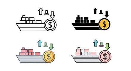 Naklejka premium Icon Set of Cargo Ships Depicting Maritime Finance and Trade Across Multiple Colors.