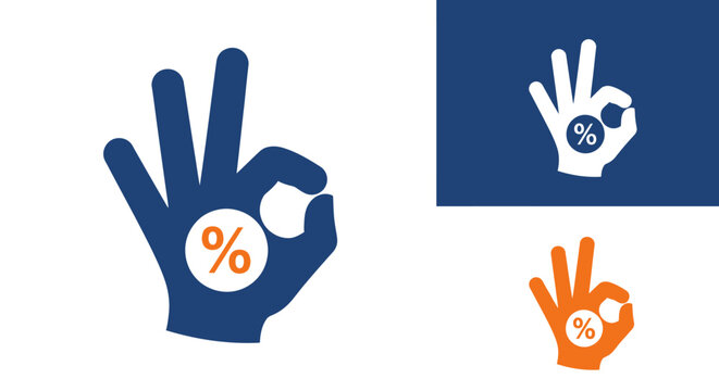 Two hand gesture icons in blue and orange with percent symbols forming an OK sign illustration.
