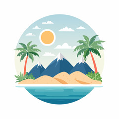 Fototapeta premium Tropical Island Landscape with Mountains and Palm Trees