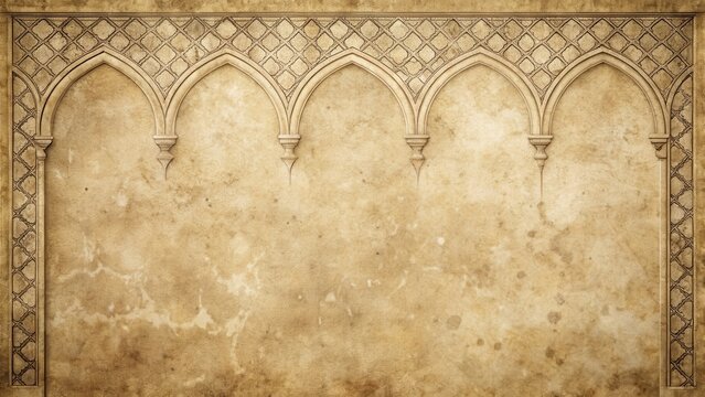 Aged Parchment with Ornate Architectural Archway Design, Ideal for Antique or Vintage Themed Projects