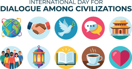 Fototapeta premium International Day for Dialogue Among Civilizations vector icon collection