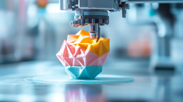 Colorful geometric models in 3D printing process - Generative AI