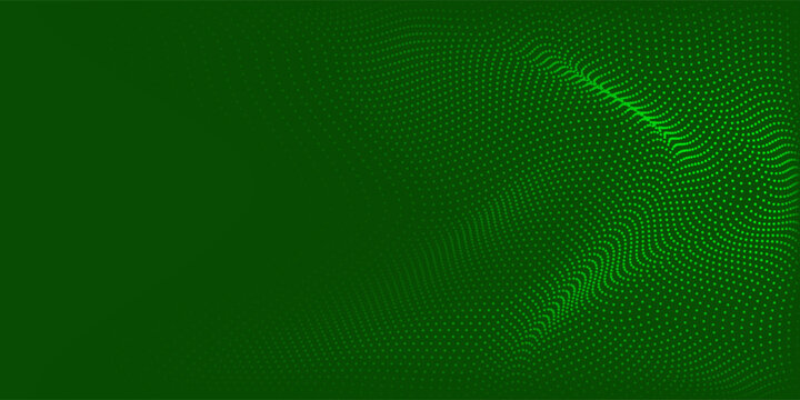 Abstract landing page background with green particles. Flow wave with dot landscape. Digital data structure. Future mesh or sound grid. Pattern point visualization.