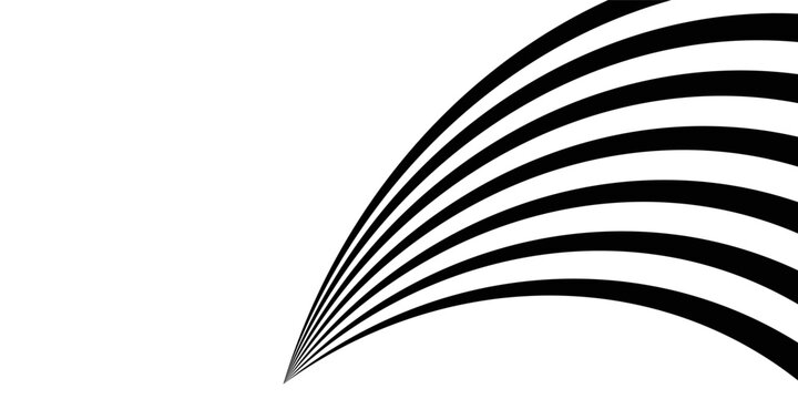 Black on white abstract perspective line wave stripes with 3d dimensional effect isolated on white background