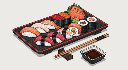 Variety of sushi on plate. © Awaludin