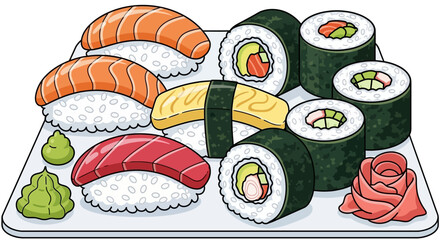 Variety of sushi on a plate. © Awaludin