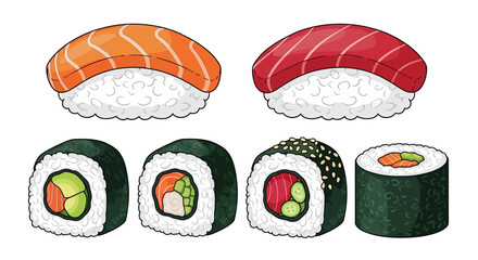 Variety of sushi rolls and pieces. © Awaludin