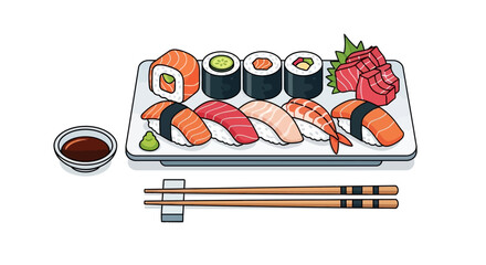 Variety of sushi on plate. © Awaludin