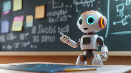 Fototapeta premium Smart robot classroom explanation - Generative AI