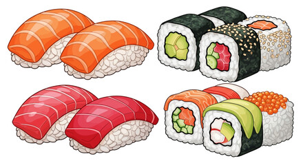 Variety of sushi rolls and pieces. © Awaludin