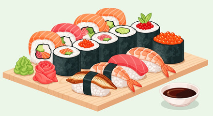 Sushi on a wooden plate. © Awaludin