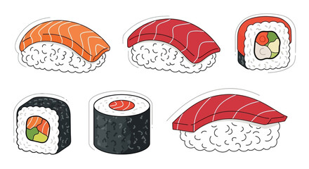 Variety of sushi rolls and pieces. © Awaludin