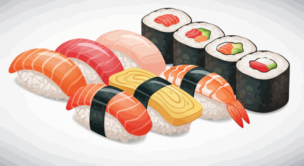 Variety of sushi rolls and pieces. © Awaludin