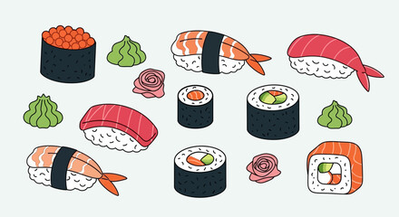Variety of sushi rolls and pieces. © Awaludin