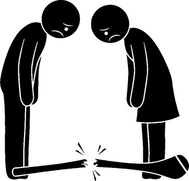 Sad couple looking at a broken hurling stick