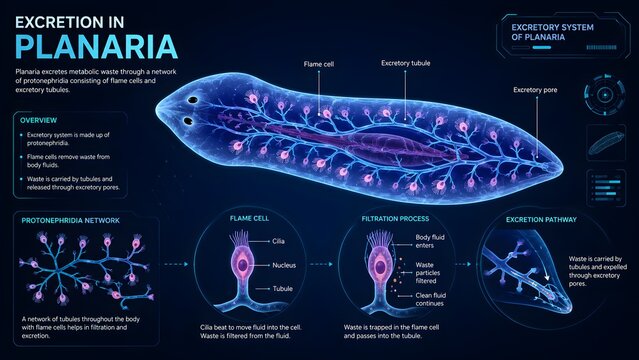 Planaria Excretory System Scientific Vector Illustration