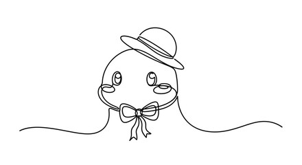 Smiling cartoon octopus in hat. © suhadi