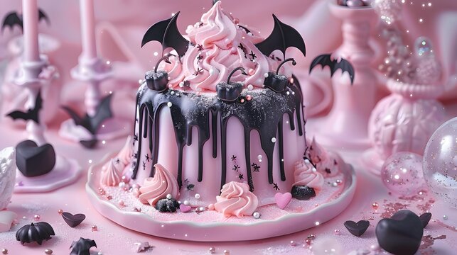 Kawaii Gothic Fantasy Cakes with Mount Fuji, Ribbons and Dreamy Pink Aesthetic