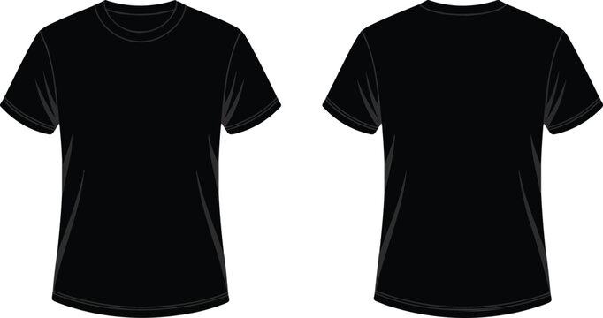 Blank black men t-shirt mockup vector illustration showing both front and back views isolated on white background