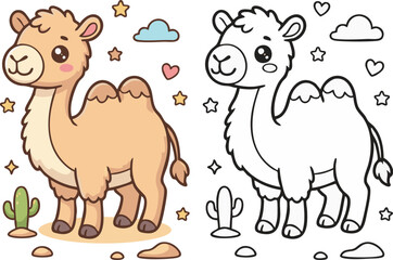 Fototapeta premium Cute Alpaca Cartoon Coloring Page for Kids