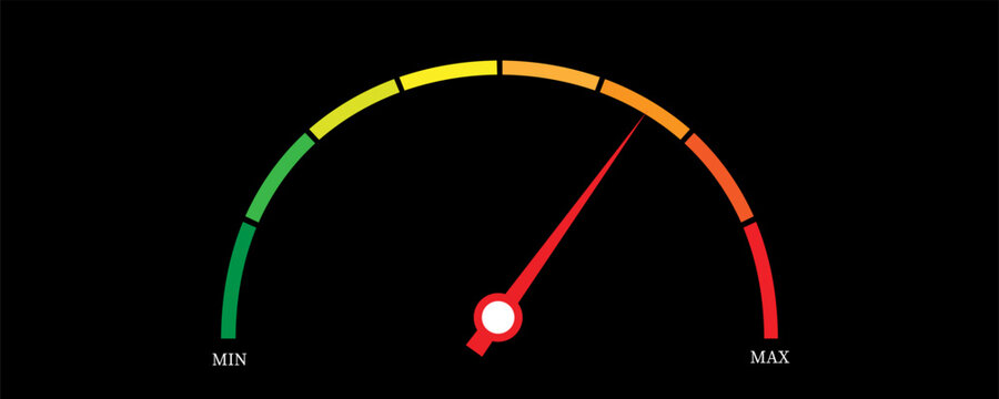 Speed metering icon isolated on white background. vector illustration modern flat design. Minimum and maximum measuring dial. Colorful infographic gauge sign. car performance measurement symbol.