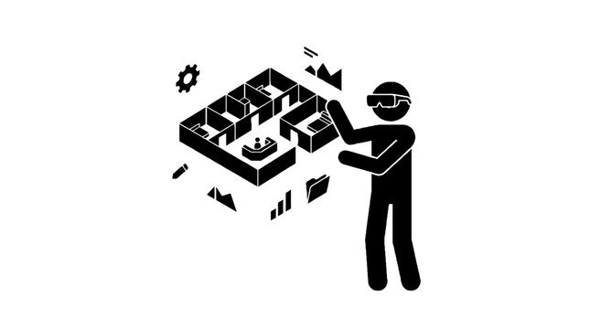 Person using virtual reality headset to view a digital 3d floor plan