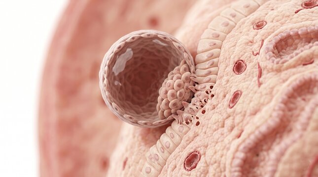 Ovarian Follicle Close Up Macro 3D Medical Illustration with Uterine Wall Tissue