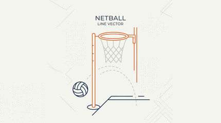 Netball sport illustration with ball and hoop, line art vector graphic © mawar