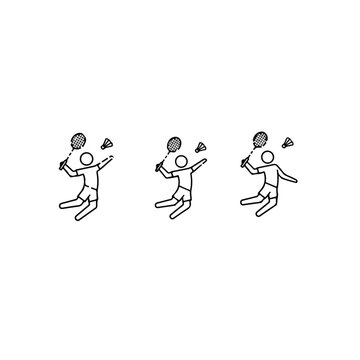 Badminton player with racket and shuttlecock border pattern