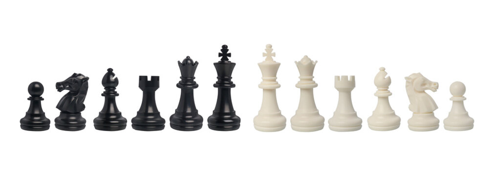 Black and White Chess Pieces Set on transparent Background png