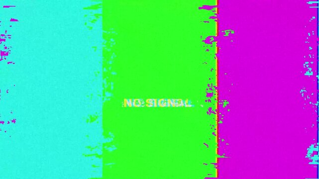 Retro No Signal Text Glitch On Vertical Color Bars Background Loop