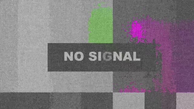 Monochrome No Signal TV Test Card Glitch Color Distortion Loop