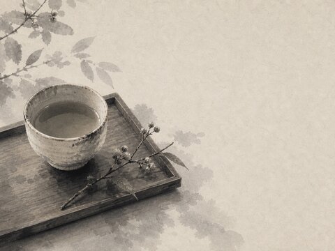 Sumi Ink Japanese Ceramic Tea Cup Background
