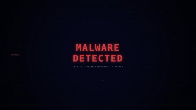 A dark background displays a warning message in bright red text indicating that malware has been detected in the system