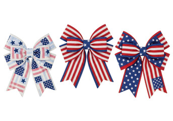 Obraz premium Colorful patriotic bows with stars and stripes pattern PNG isolated on transparent background
