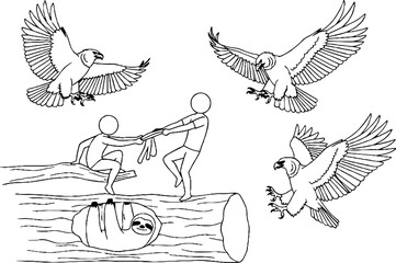 Fototapeta premium People with sloth under eagle threat